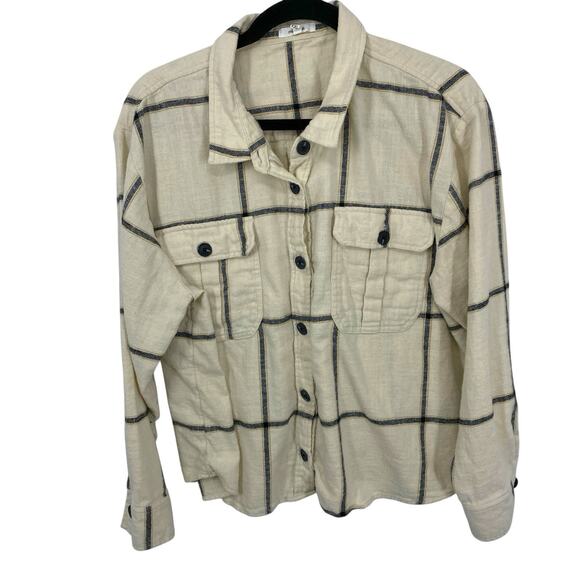 Maurices Boxy Cabin Plaid Flannel Shirt Plus size XXL Ivory Long Sleeves Button - Picture 1 of 8